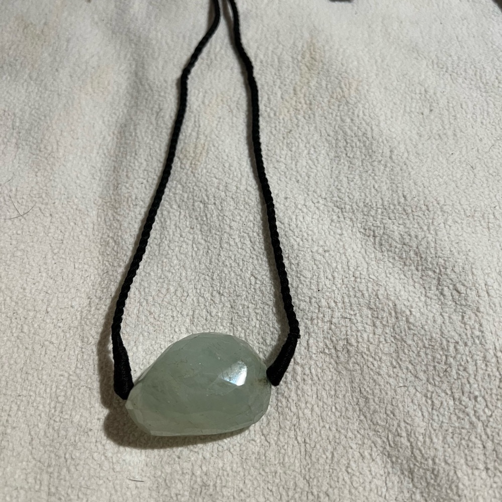 Black Cord Necklace with Green Stone Pendant